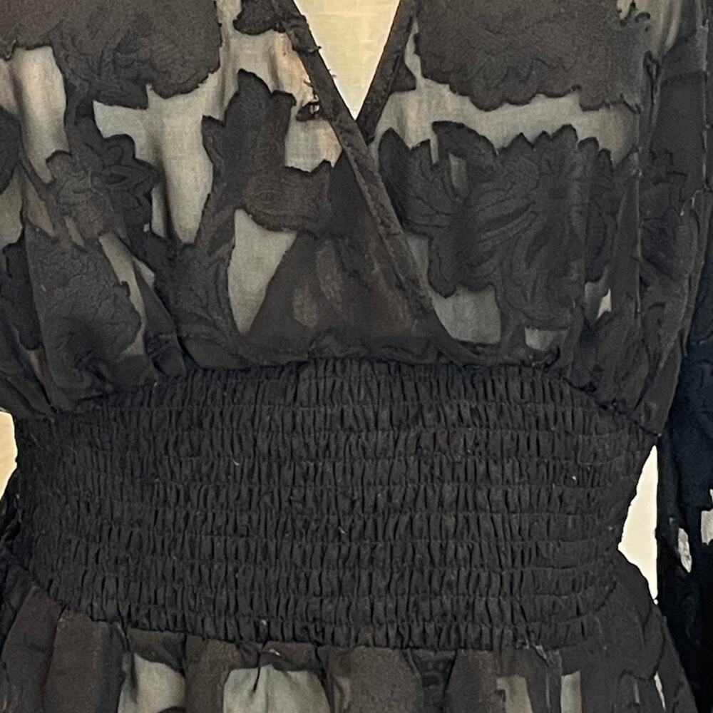 Sincerely Jules Black Floral Sheer Peplum Top - Picture 4 of 10